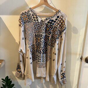 Johnny Was Silk Embroidered Blouse